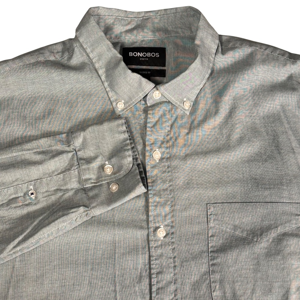 Bonobos Stretch Tailored Fit Button Down Shirt Oxford OCBD Cotton Green Mens XL